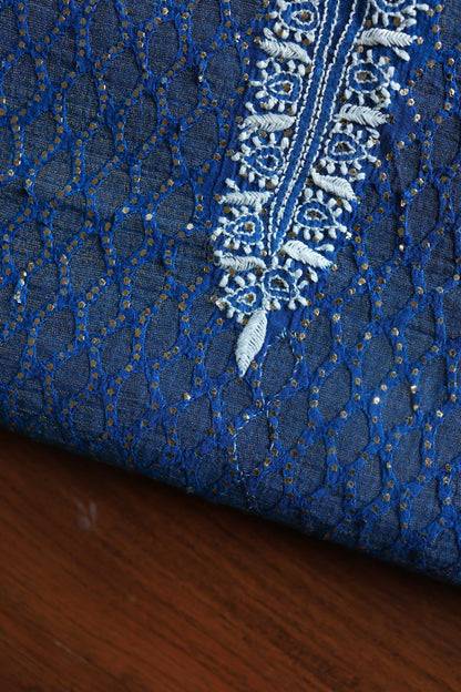 Royal Blue Daraz Chanderi Chikankari Kurta Fabrics