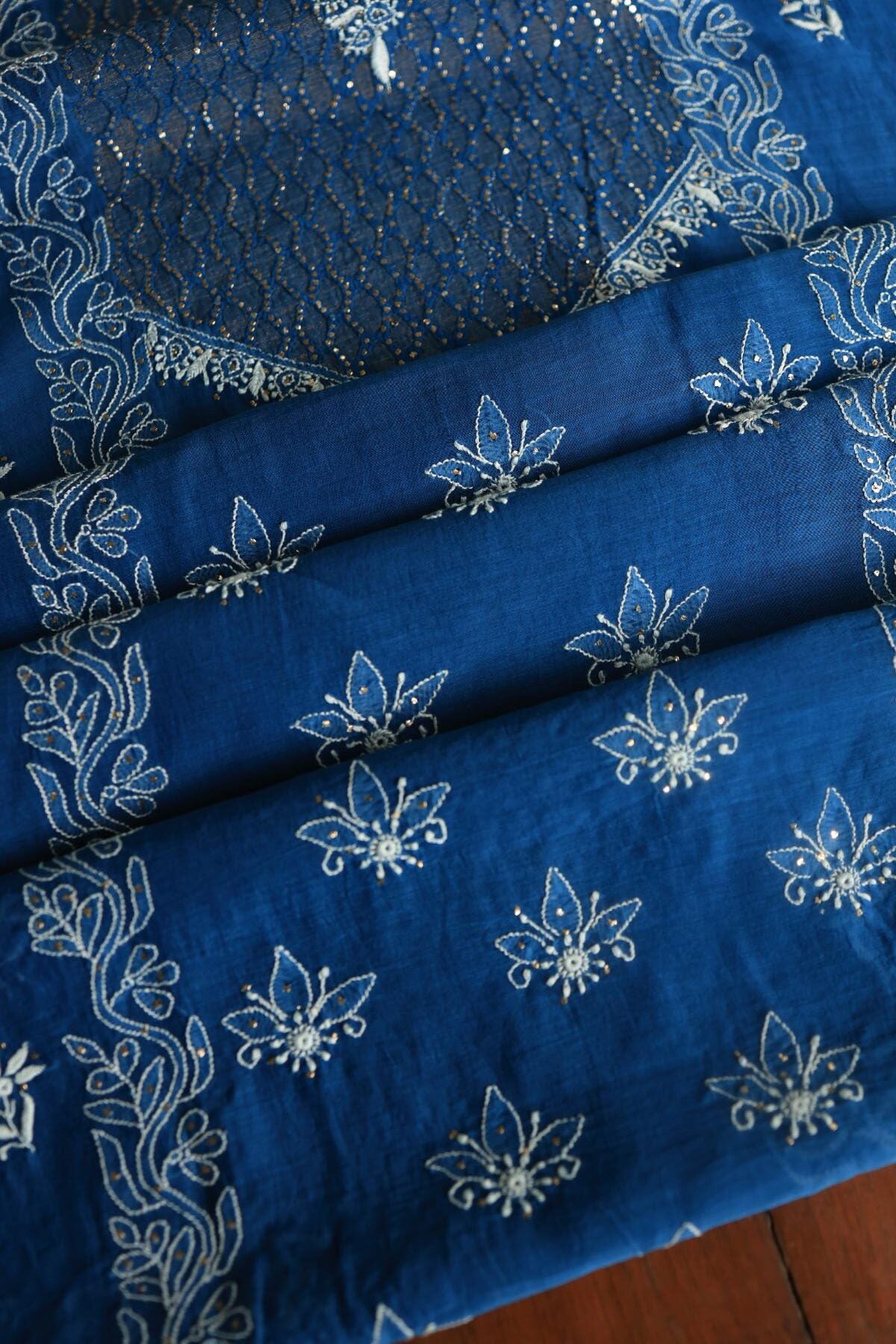 Royal Blue Daraz Chanderi Chikankari Kurta Fabrics