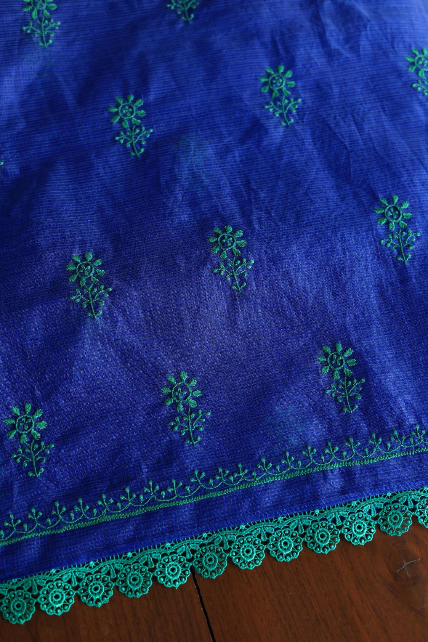Royal Blue Blue Kota Chikankari Unstitched Fabric
