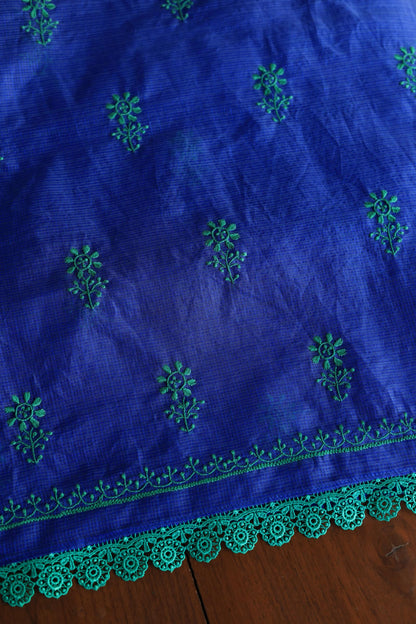 Royal Blue Blue Kota Chikankari Unstitched Fabric