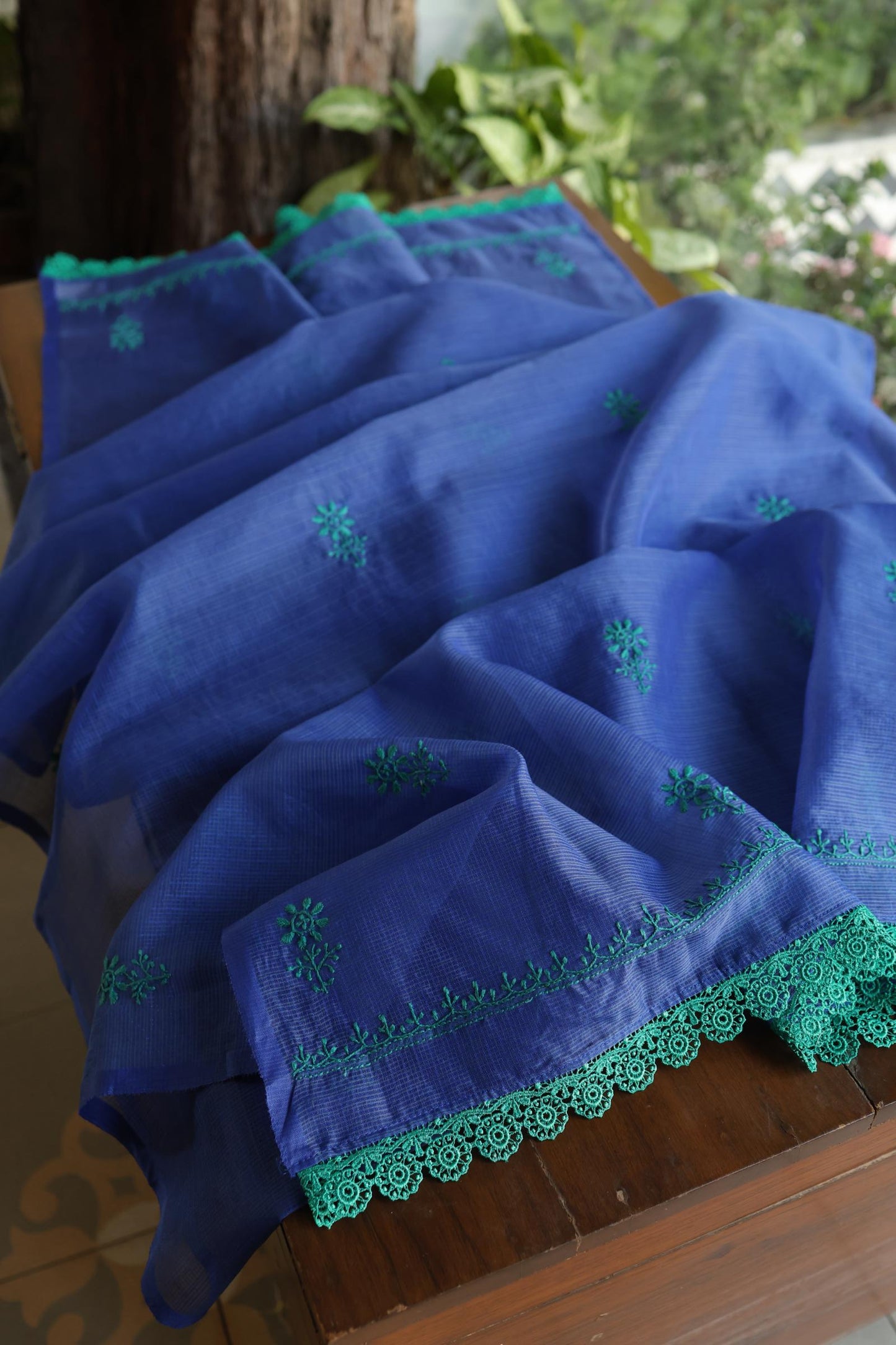 Royal Blue Blue Kota Chikankari Unstitched Fabric