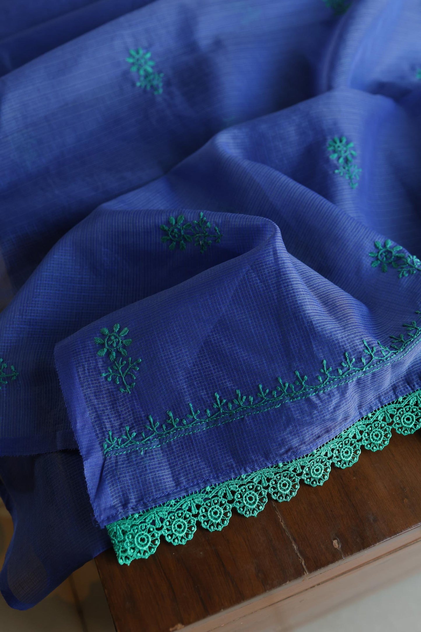 Royal Blue Blue Kota Chikankari Unstitched Fabric