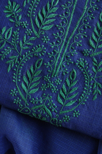 Royal Blue Blue Kota Chikankari Unstitched Fabric