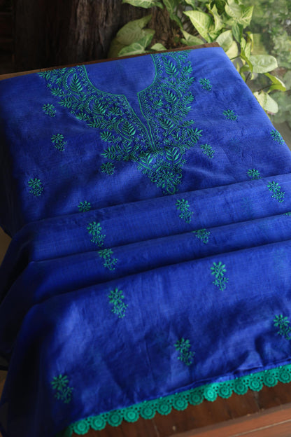 Royal Blue Blue Kota Chikankari Unstitched Fabric