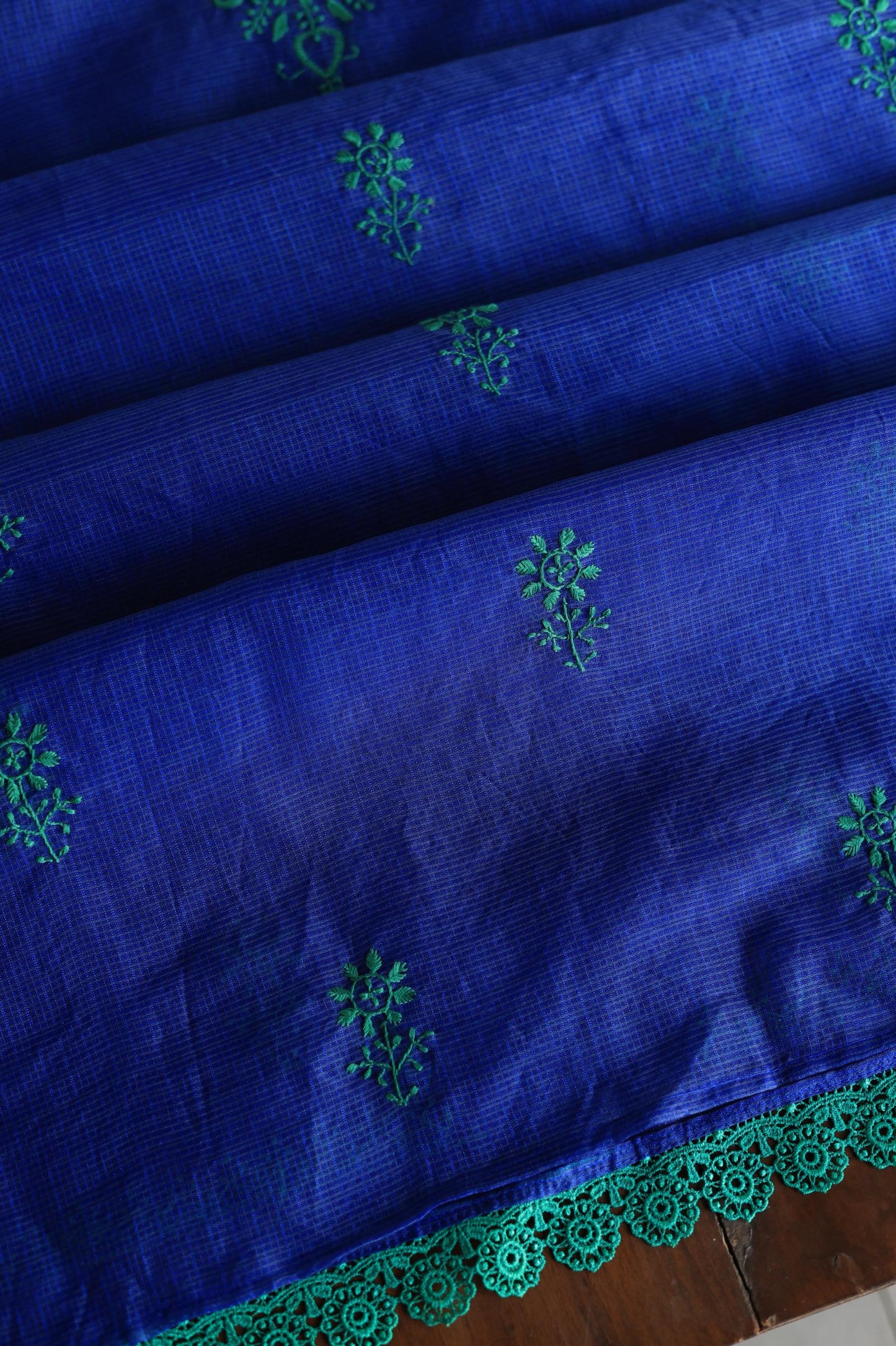 Royal Blue Blue Kota Chikankari Unstitched Fabric