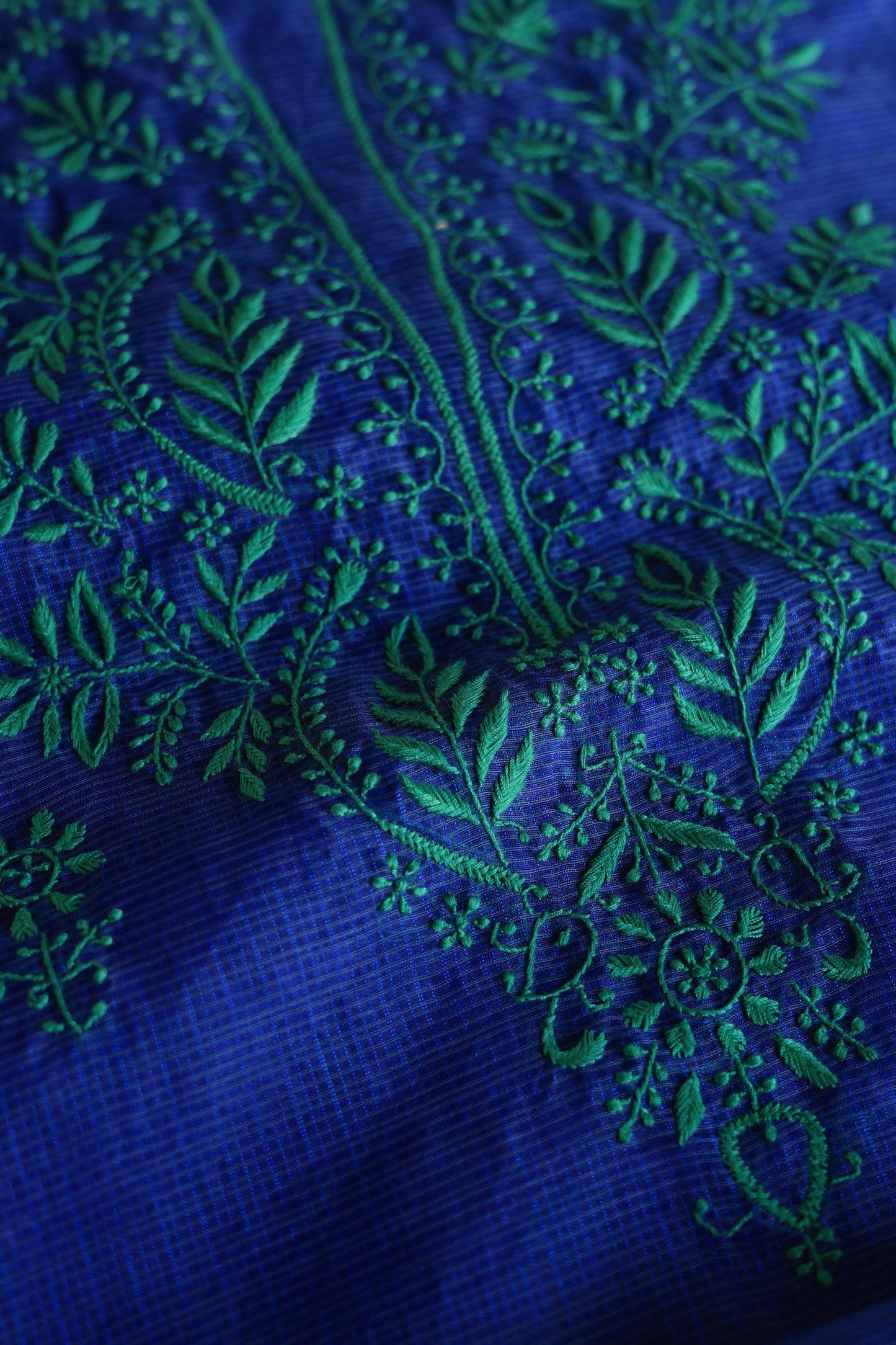 Royal Blue Blue Kota Chikankari Unstitched Fabric