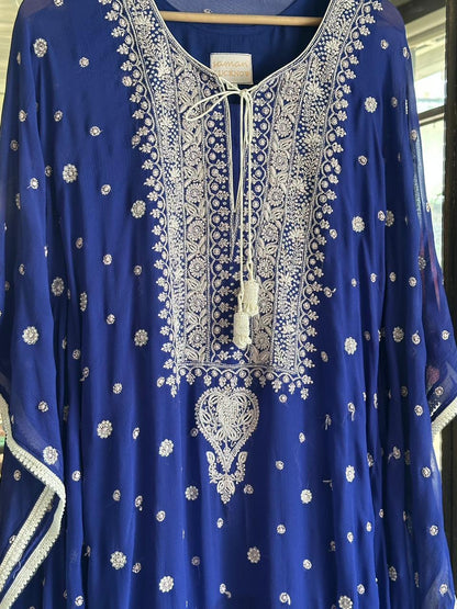 Royal Blue | Chiffon Chikankari Kaftan