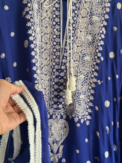 Royal Blue | Chiffon Chikankari Kaftan