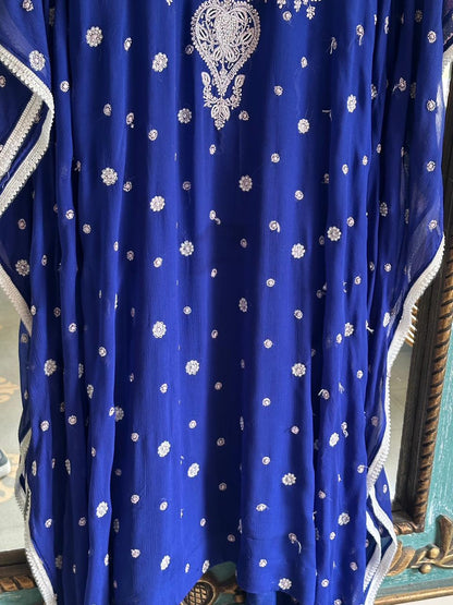 Royal Blue | Chiffon Chikankari Kaftan