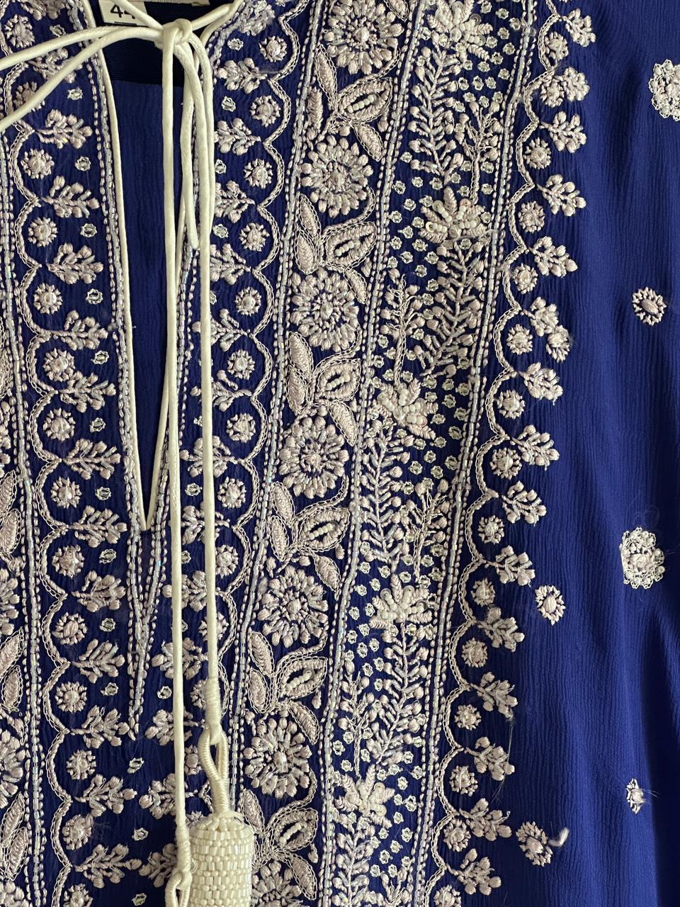Royal Blue | Chiffon Chikankari Kaftan