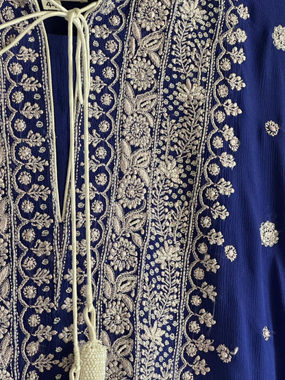 Royal Blue | Chiffon Chikankari Kaftan