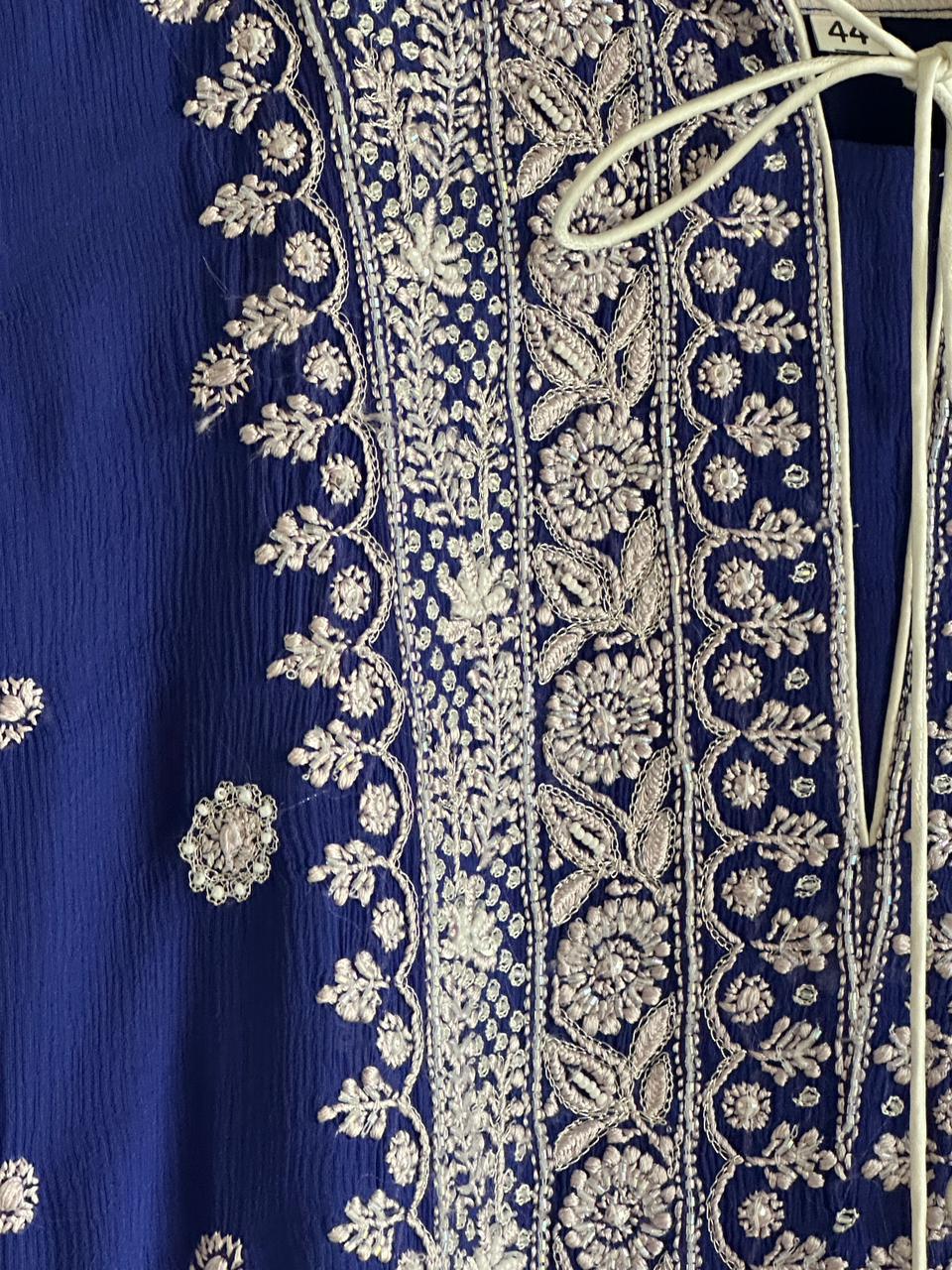 Royal Blue | Chiffon Chikankari Kaftan