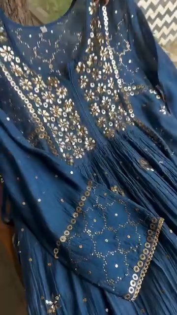 Royal Blue Mukaish Mul Chanderi Silk Dress