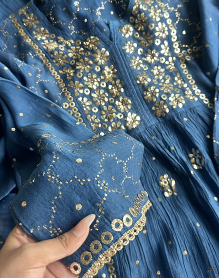 Royal Blue Mukaish Mul Chanderi Silk Dress