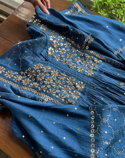 Royal Blue Mukaish Mul Chanderi Silk Dress