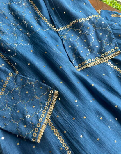 Royal Blue Mukaish Mul Chanderi Silk Dress