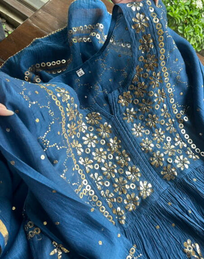 Royal Blue Mukaish Mul Chanderi Silk Dress