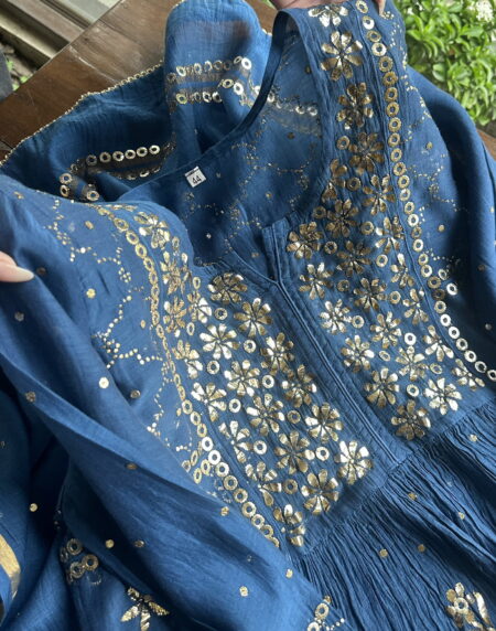 Royal Blue Mukaish Mul Chanderi Silk Dress