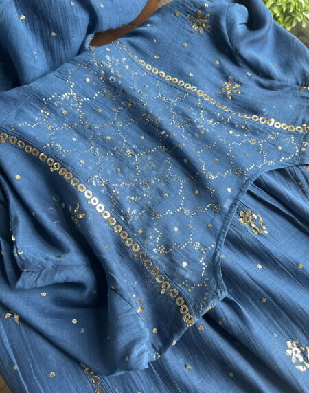 Royal Blue Mukaish Mul Chanderi Silk Dress