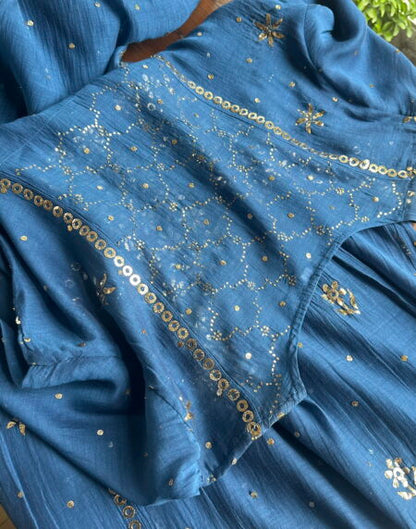 Royal Blue Mukaish Mul Chanderi Silk Dress