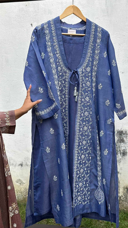 Royal Blue SICO Mal Chikankari Kurta With Mukaish Kamdani – Ready to Wear