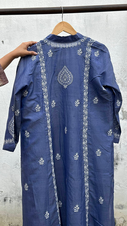 Royal Blue SICO Mal Chikankari Kurta With Mukaish Kamdani – Ready to Wear