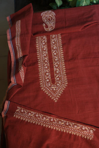 Maroon Malkha Handspun Khadi Kurtas Unisex Fabric