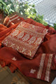 Rust Orange Moonga Silk Chikankari Unstitched Fabric