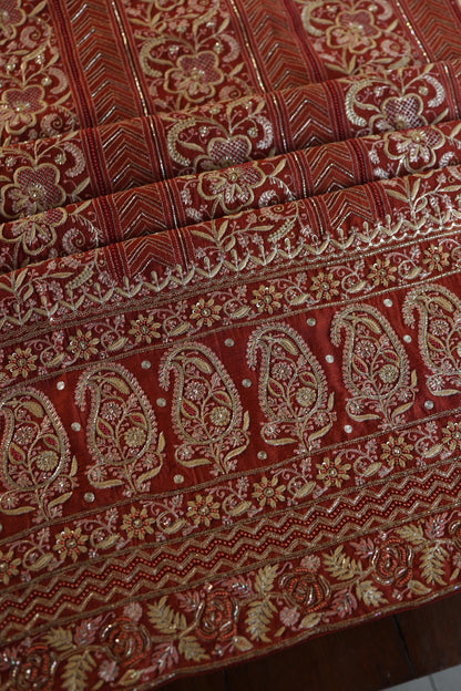 Rust Orange Moonga Silk Chikankari Unstitched Fabric