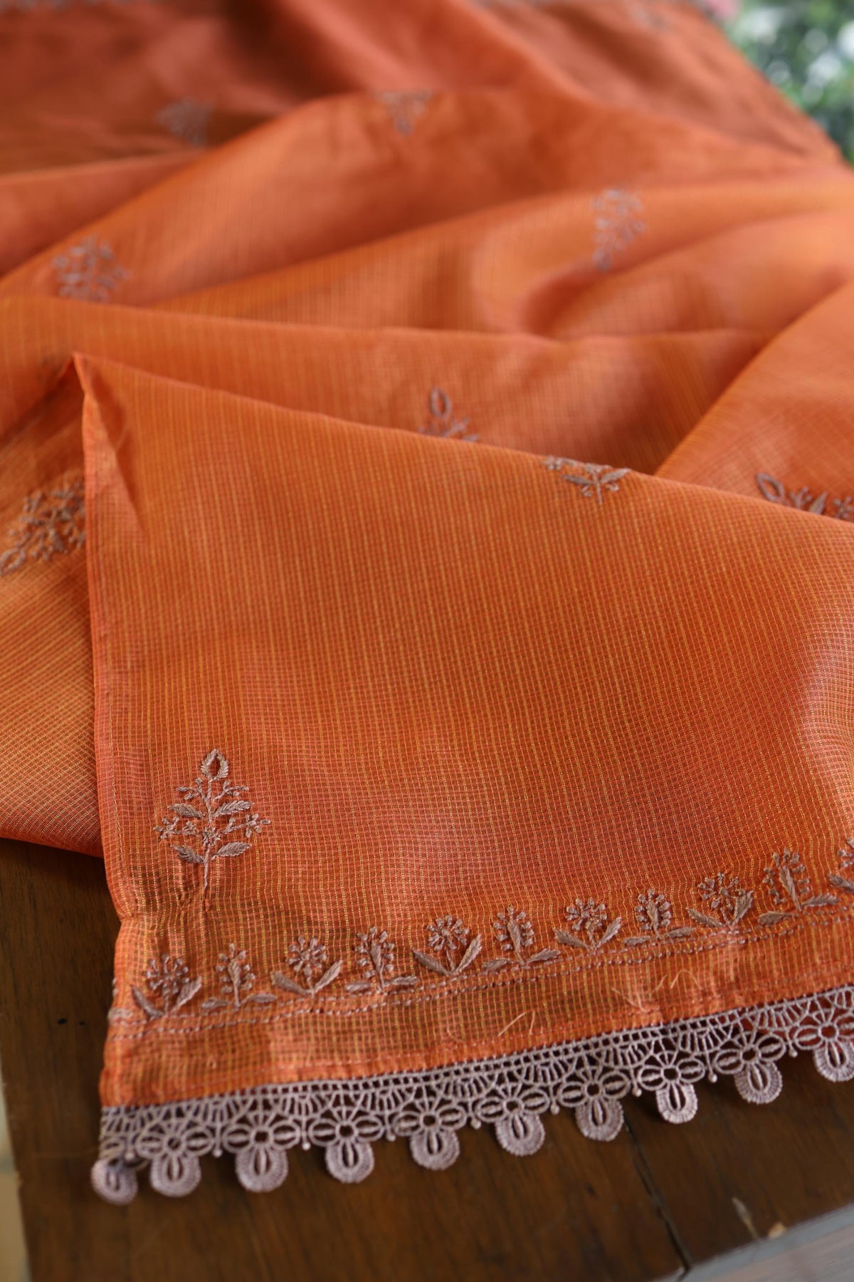 Rust Orange Shade Kota Chikankari Unstitched Fabrics