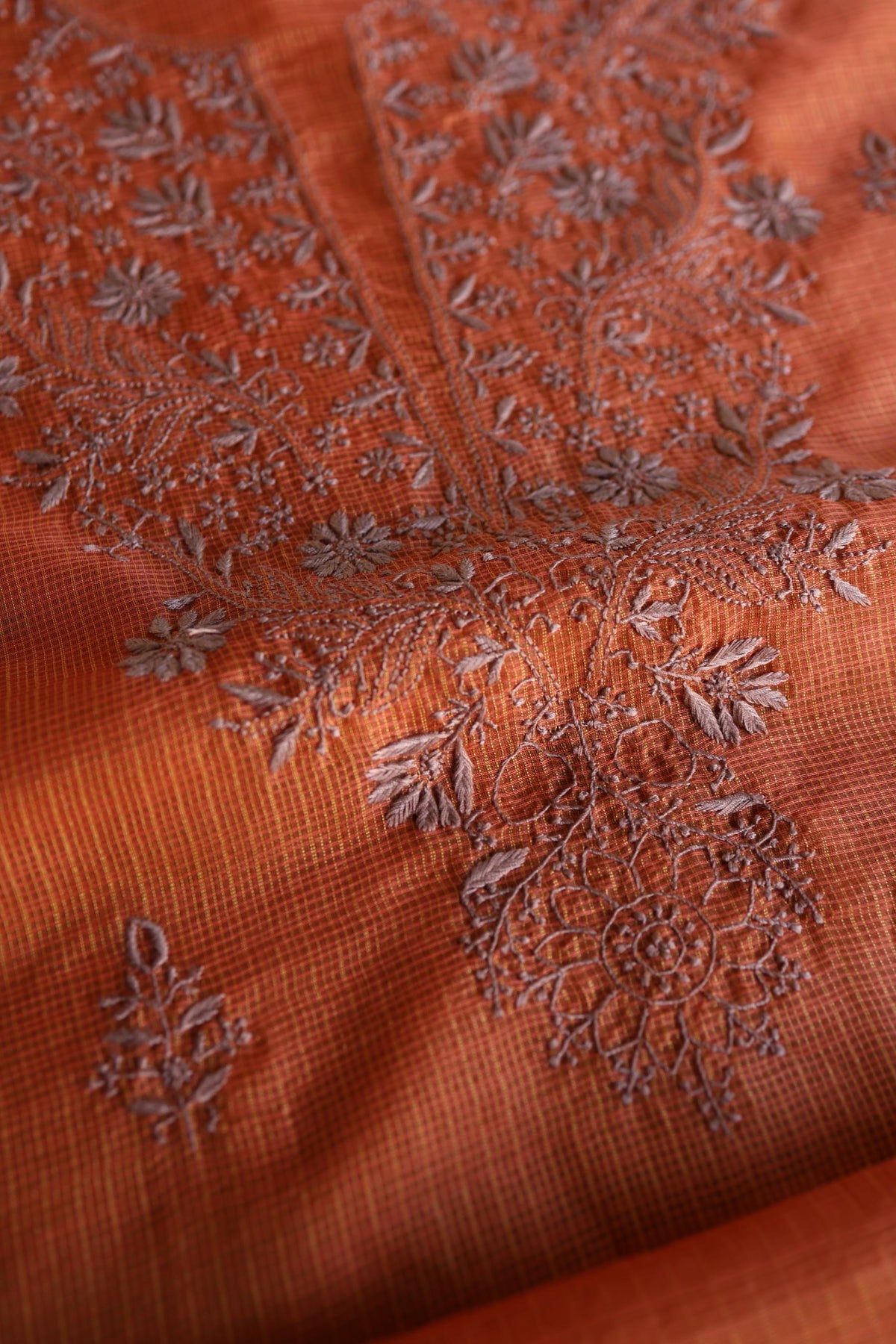 Rust Orange Shade Kota Chikankari Unstitched Fabrics