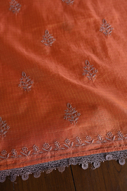 Rust Orange Shade Kota Chikankari Unstitched Fabrics