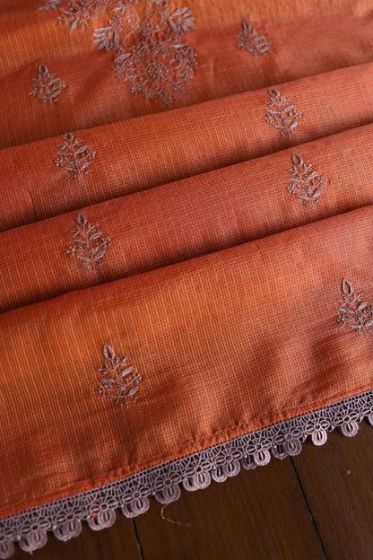 Rust Orange Shade Kota Chikankari Unstitched Fabrics