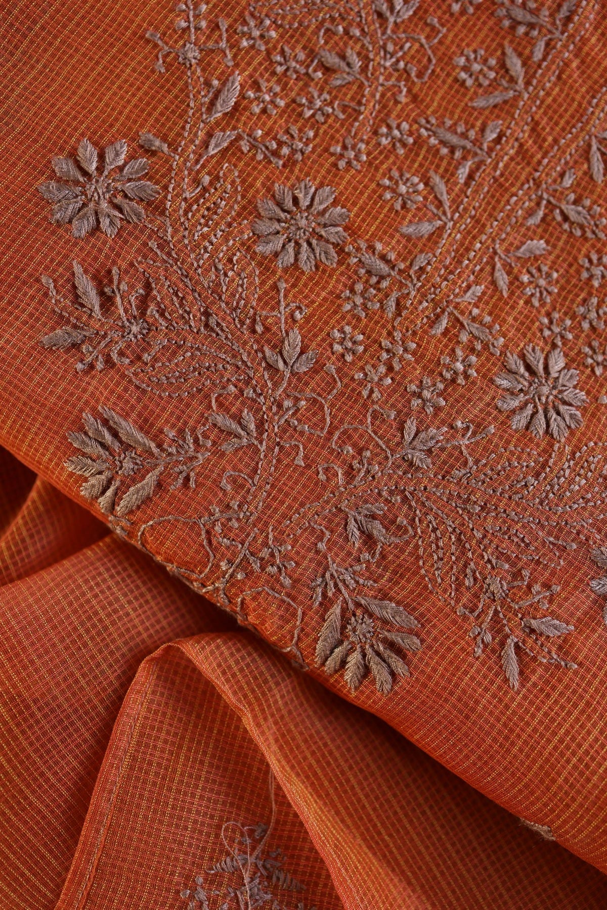 Rust Orange Shade Kota Chikankari Unstitched Fabrics