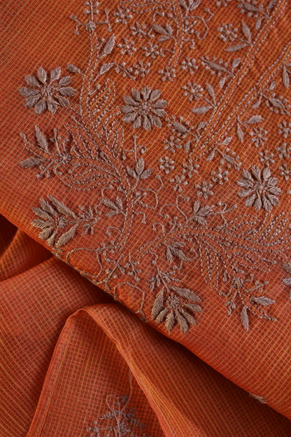 Rust Orange Shade Kota Chikankari Unstitched Fabrics