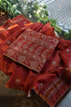 Rust Orange Shade Roheen Tissue Silk Chikankari Unstitched Fabric