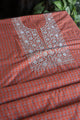 Rust Red Floral Cotton Kurta Fabric with Chikankari Embroidered Neckline