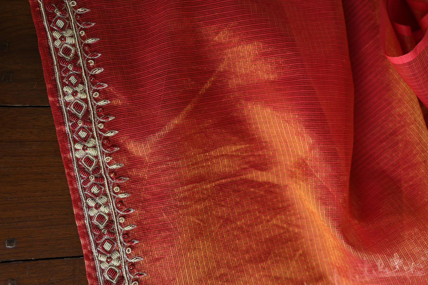 Rust Orange Shade Shade Tissue Kota Chikankari Unstitched Fabric