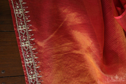 Rust Orange Shade Shade Tissue Kota Chikankari Unstitched Fabric