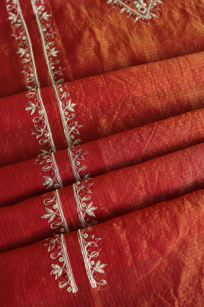 Rust Orange Shade Shade Tissue Kota Chikankari Unstitched Fabric