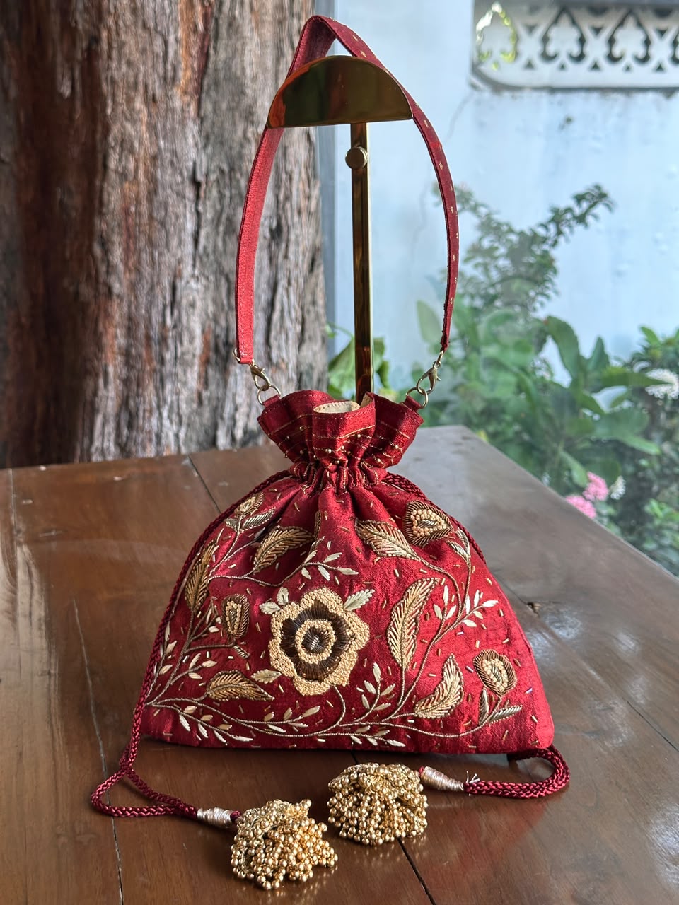 Rust Red & Gold Raw Silk Zardosi Polti Bags