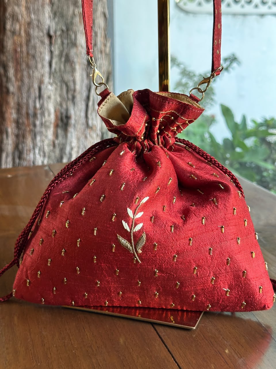 Rust Red & Gold Raw Silk Zardosi Polti Bags