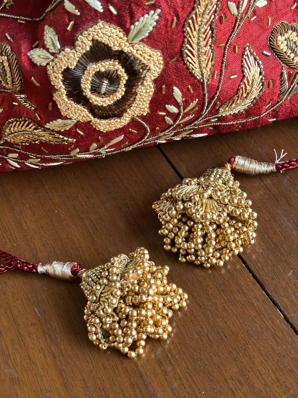 Rust Red & Gold Raw Silk Zardosi Polti Bags