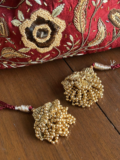 Rust Red & Gold Raw Silk Zardosi Polti Bags