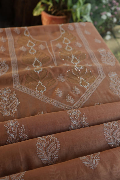 Rust Shade Daraz Chanderi Chikankari Kurta Fabric