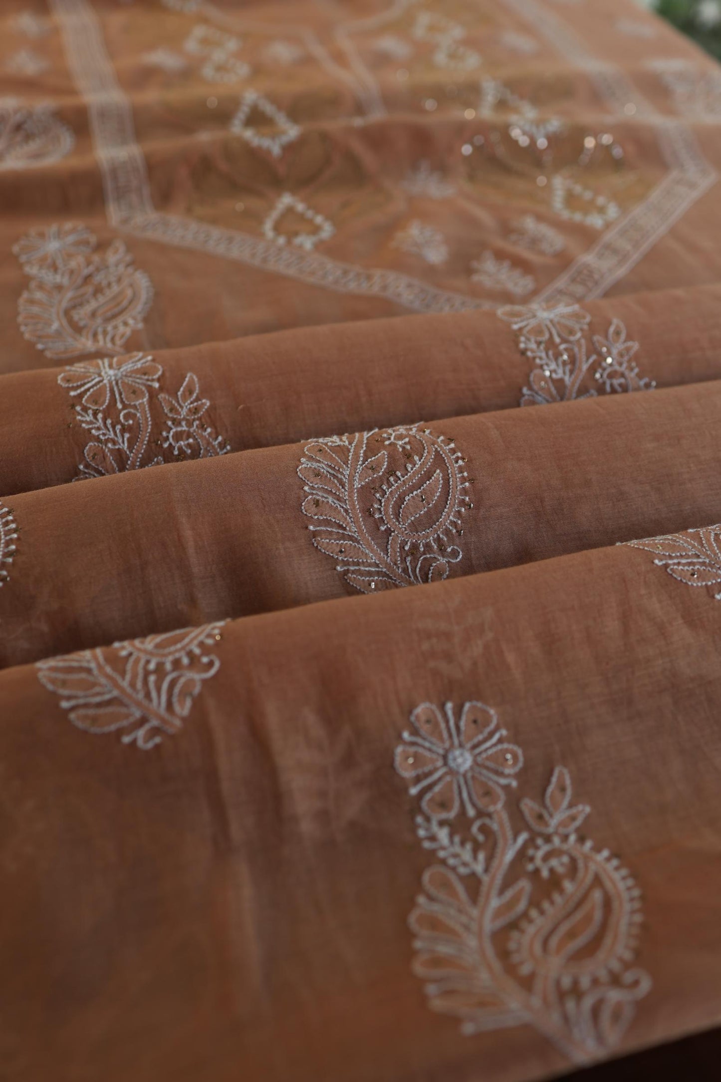 Rust Shade Daraz Chanderi Chikankari Kurta Fabric