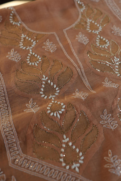 Rust Shade Daraz Chanderi Chikankari Kurta Fabric