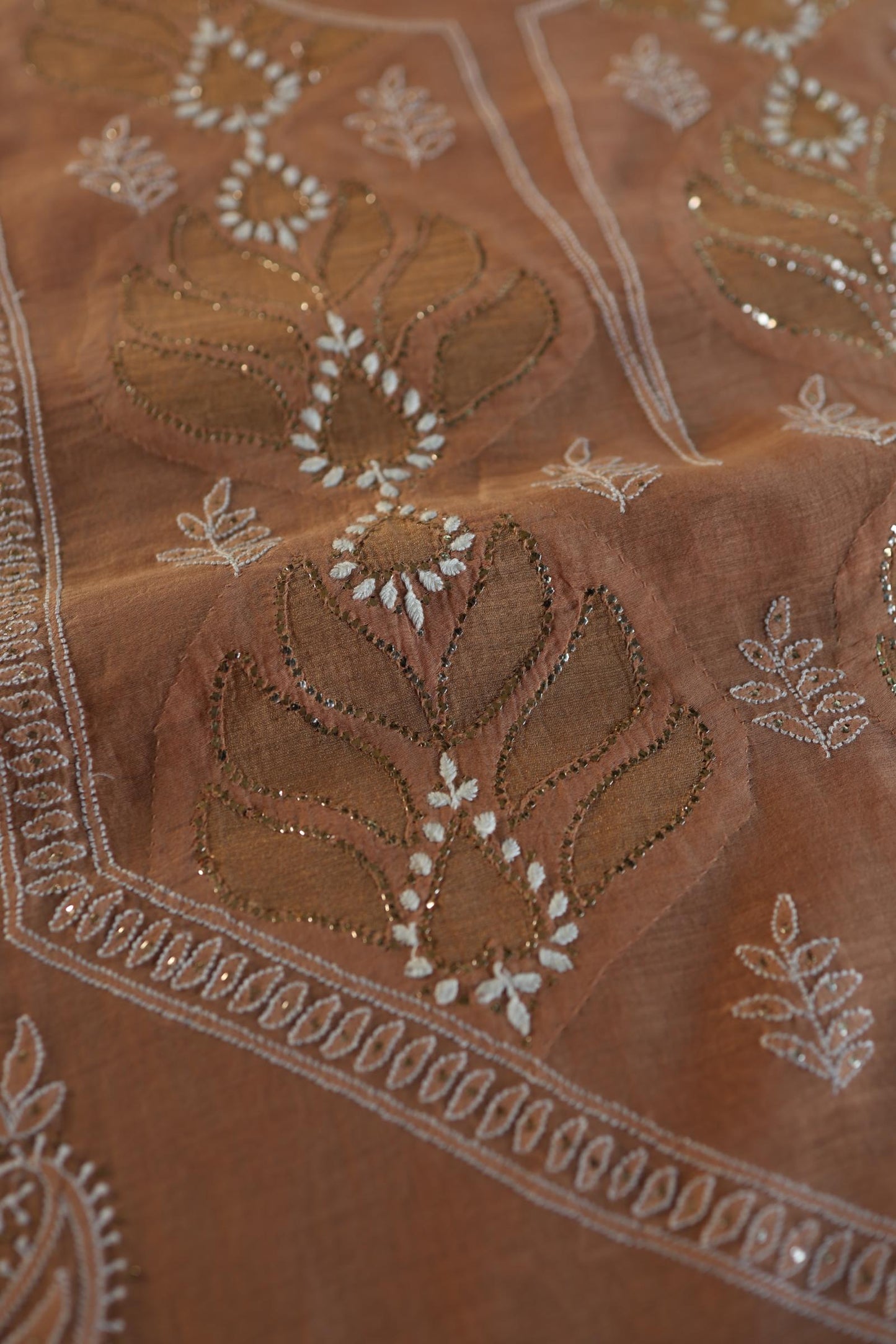 Rust Shade Daraz Chanderi Chikankari Kurta Fabric
