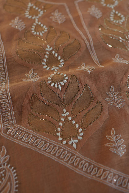 Rust Shade Daraz Chanderi Chikankari Kurta Fabric