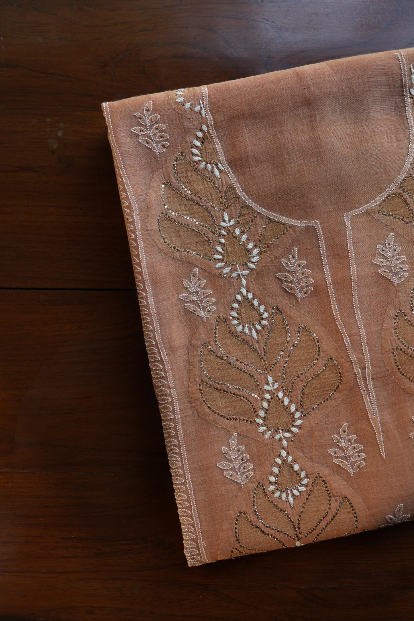 Rust Shade Daraz Chanderi Chikankari Kurta Fabric